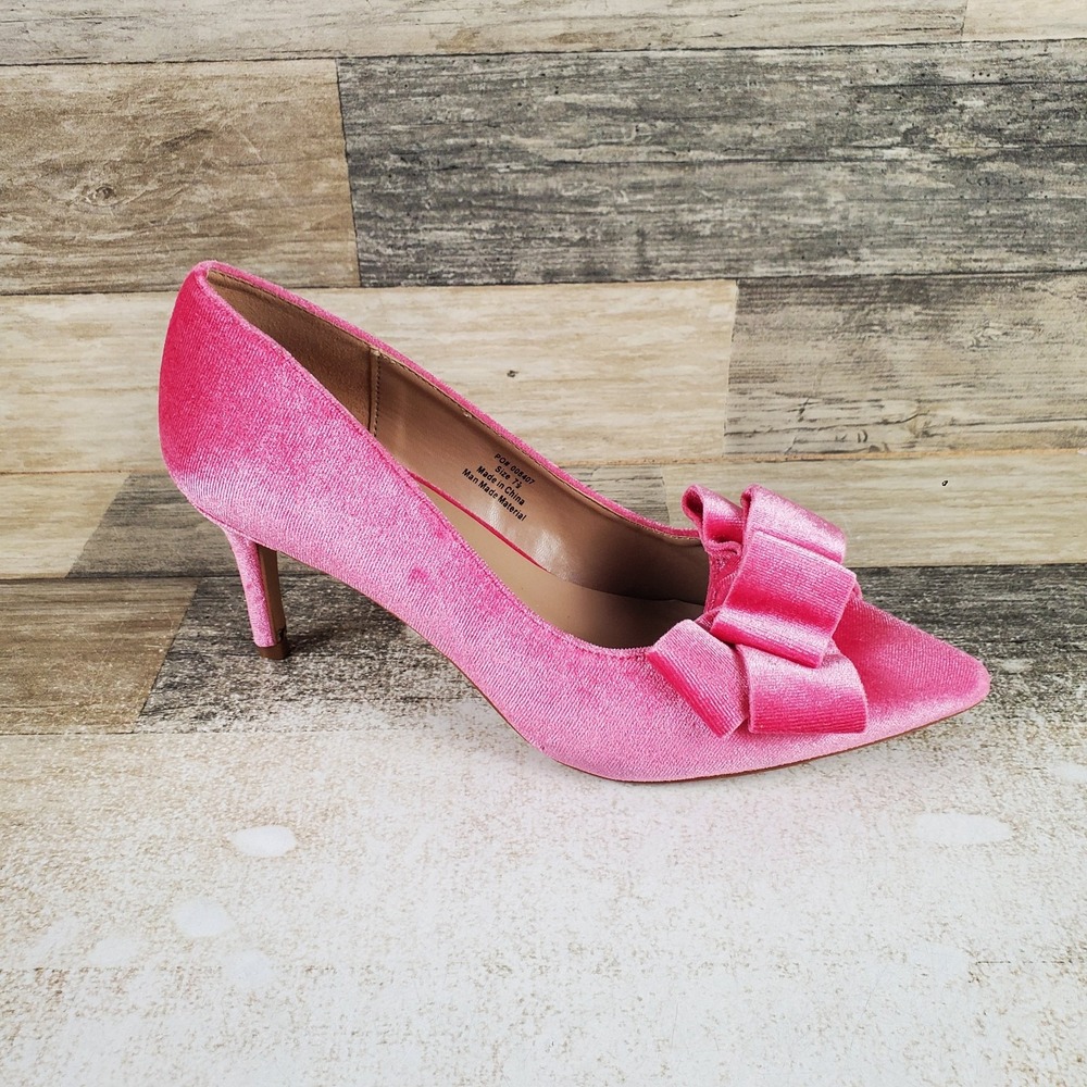 Journee Crystol Womens Pump Sz 7.5 Pink Velvet Slip On Stiletto Heel Pointed Toe